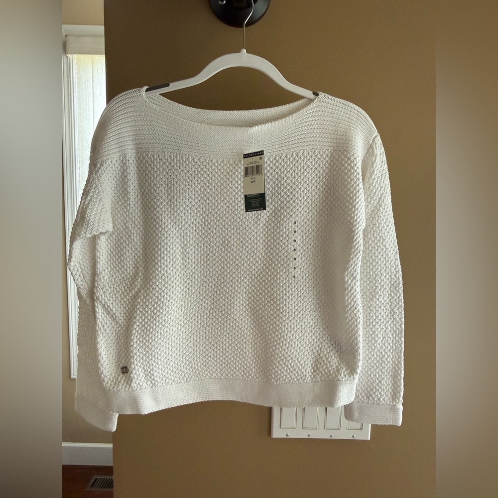 Ralph Lauren White Textured Crewneck Sweater